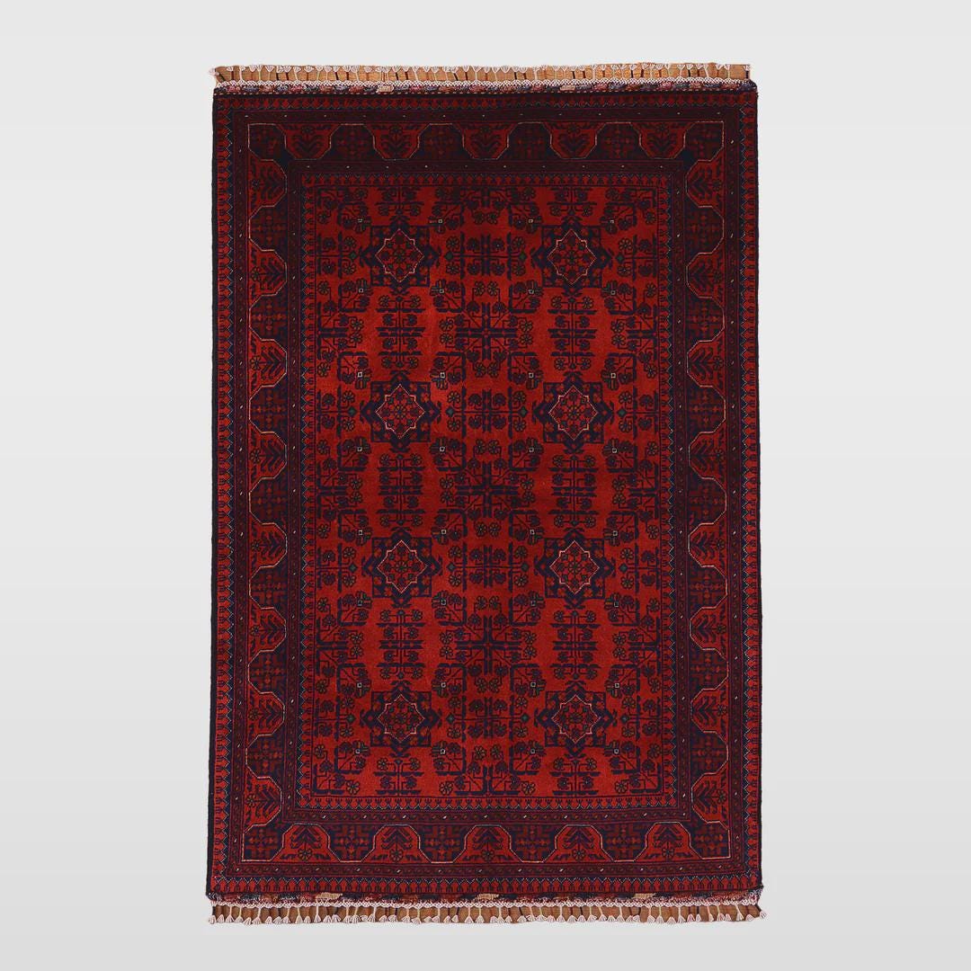 Kırmızı Vintage Afgan Halısı - El Dokuma Yün Halı - Geleneksel Oryantal Desen - 121x178 cm