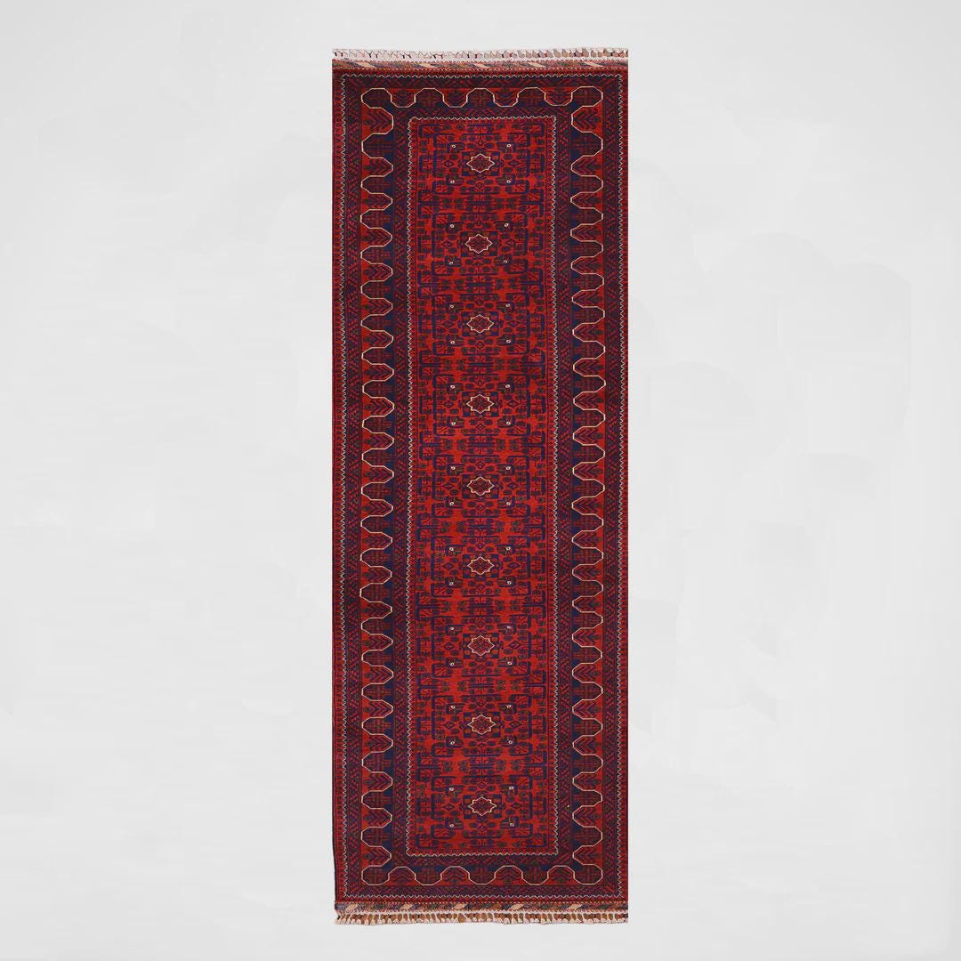 Handwoven Afghan Wool Runner Rug: 3x13 ft, Vegetable Dye