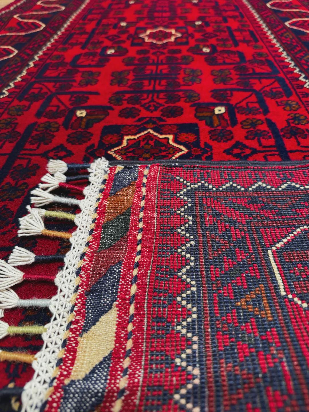 Handwoven Afghan Wool Runner Rug: 3x13 ft, Vegetable Dye