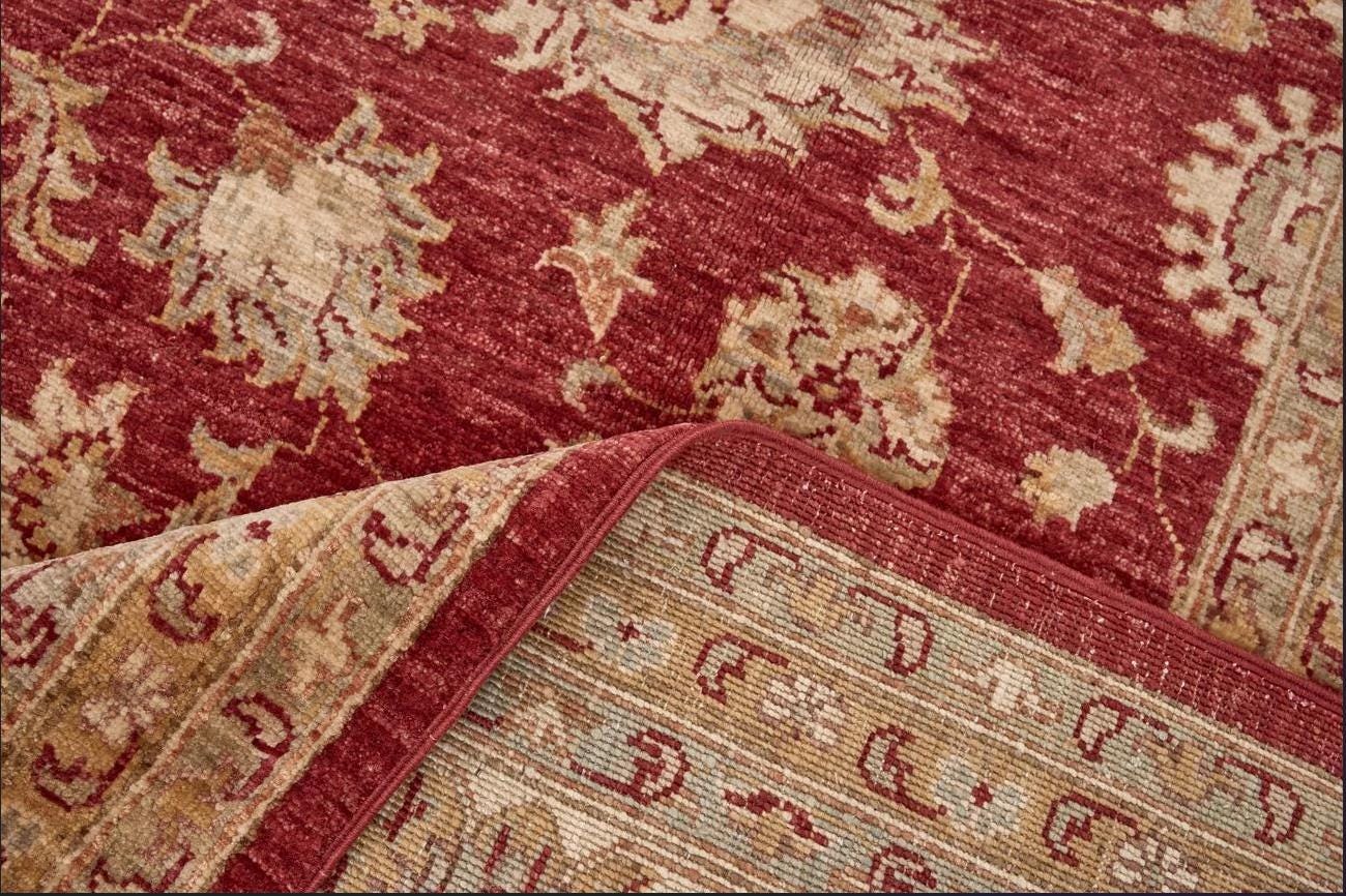 Handmade Wool Turkish Rug: Cream & Burgundy Anatolian Design 205x297 cm