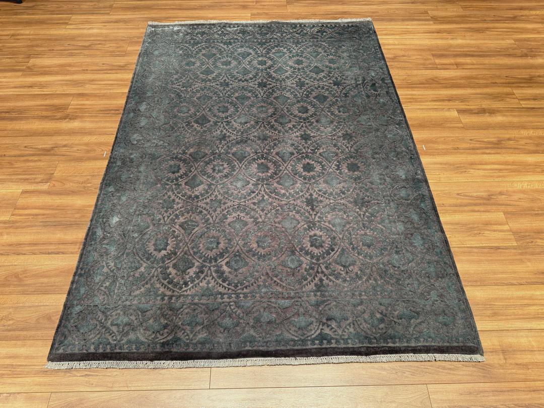 Hint Uşağı Orjinal El Dokuması Gri Yün Bambu Halı 169x242 4.09 Metrekare - 5x8ft