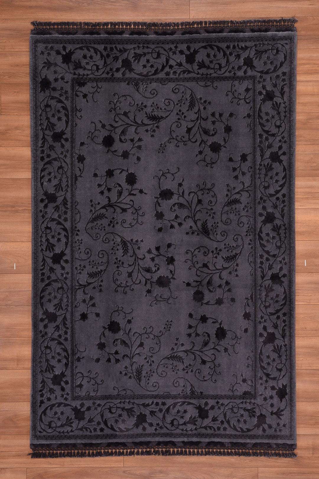 Privat Orjinal El Dokuması Siyah Yün İpek Halı 161x245 3.94 Metrekare - 5x8 ft