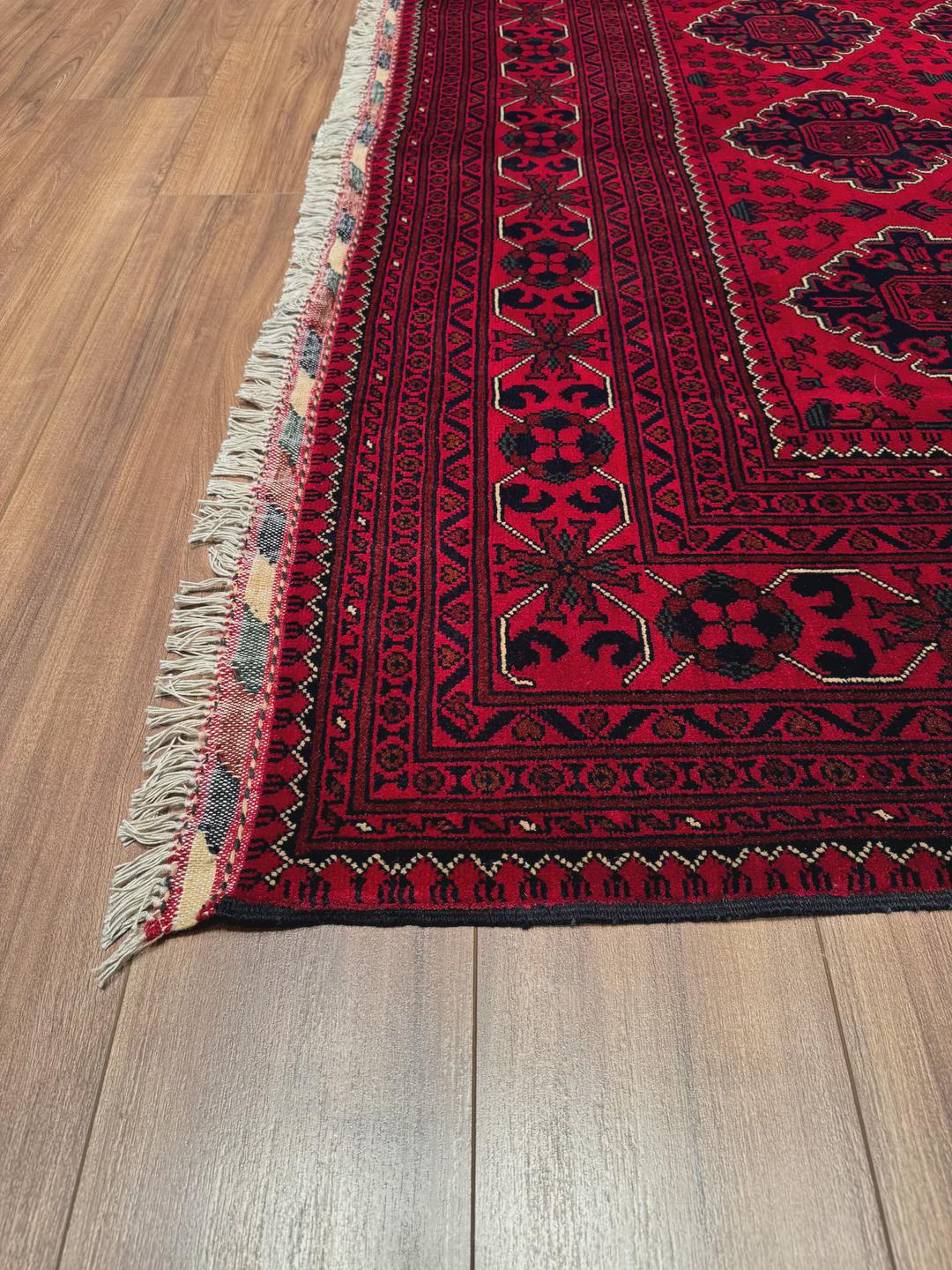 Kırmızı Vintage Afgan Halısı - El Dokuma Yün Halı - Geleneksel Oryantal Desen - 196x289 cm