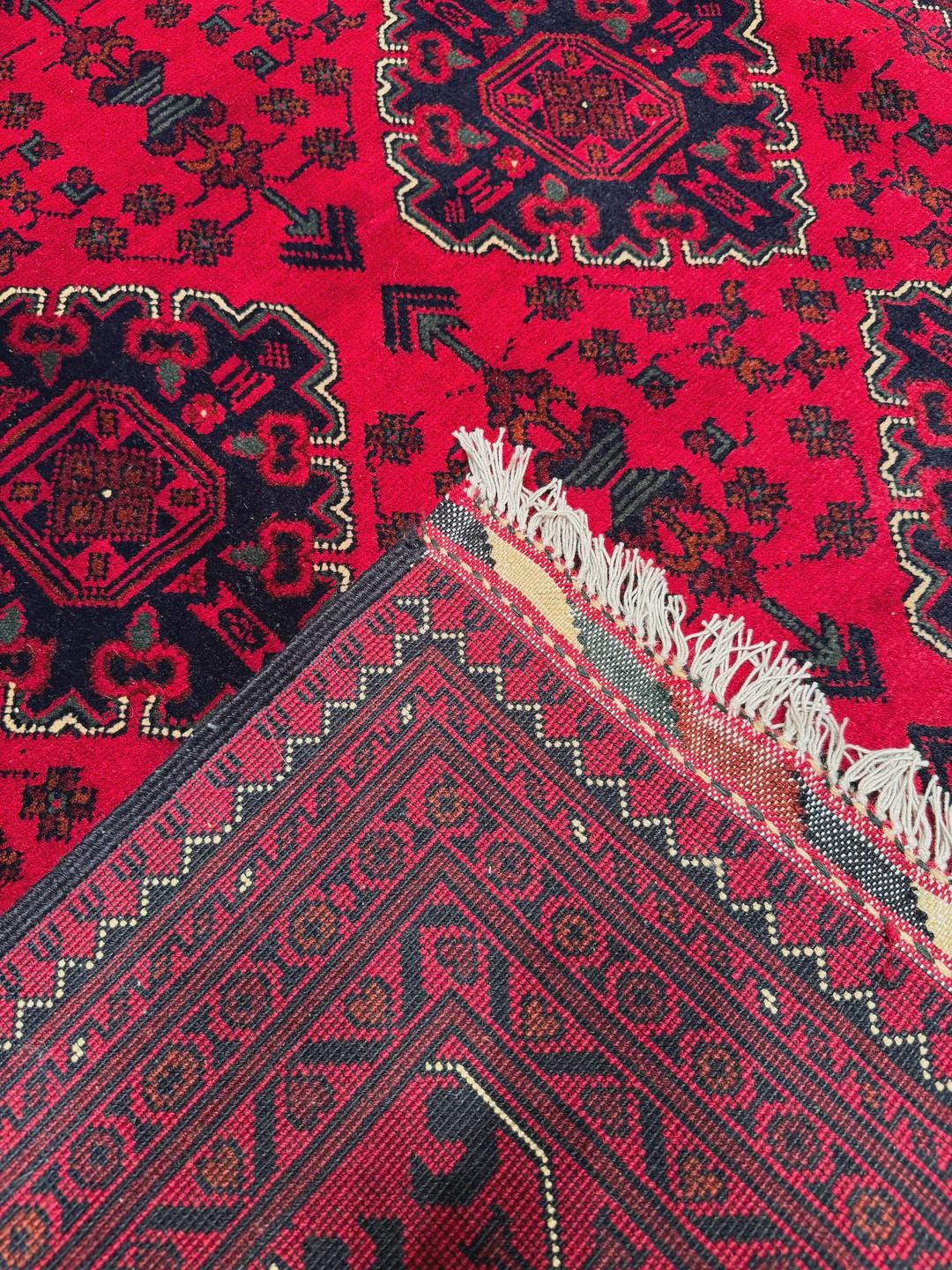 Kırmızı Vintage Afgan Halısı - El Dokuma Yün Halı - Geleneksel Oryantal Desen - 196x289 cm
