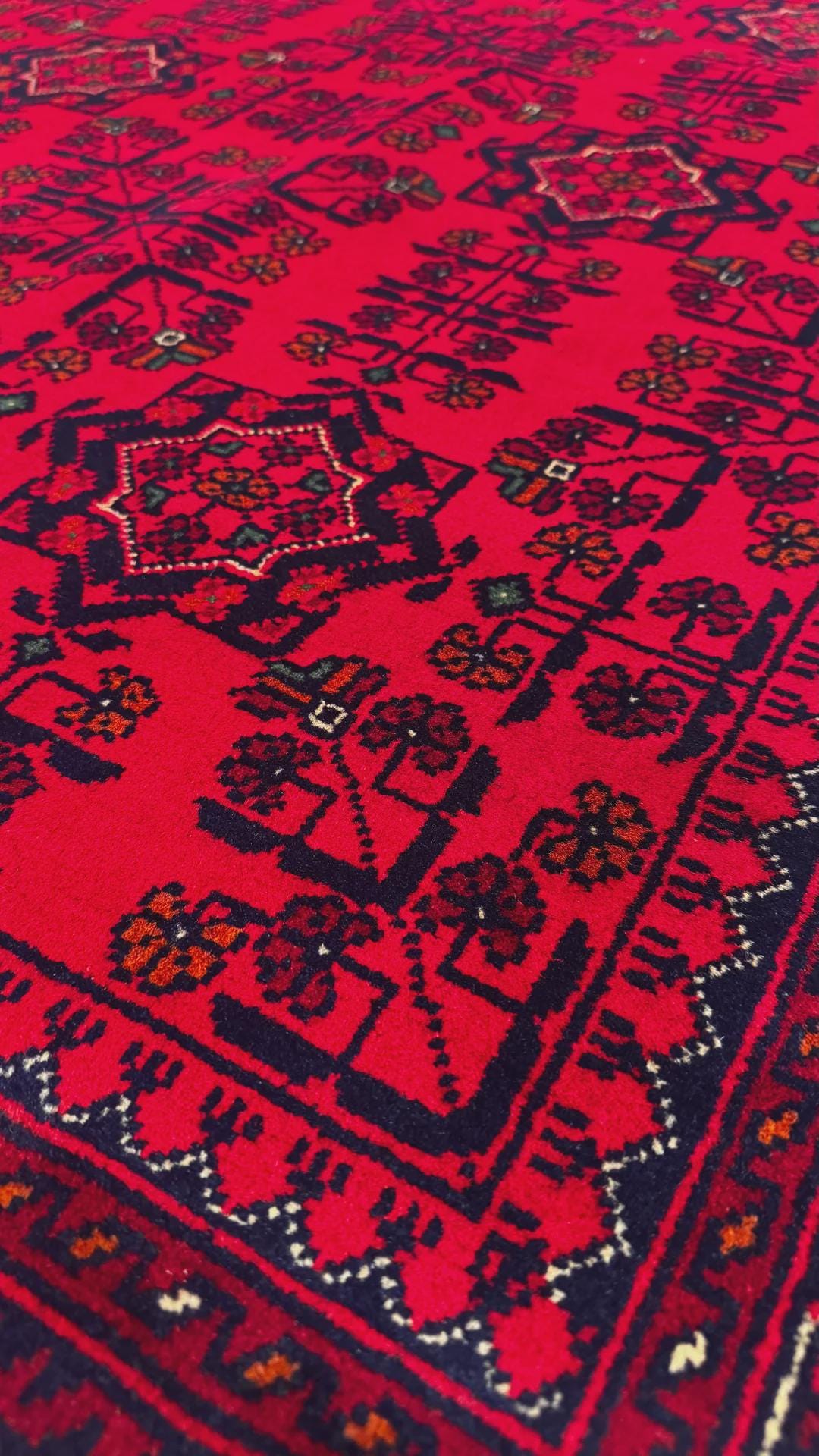 Kırmızı Vintage Afgan Halısı - El Dokuma Yün Halı - Geleneksel Oryantal Desen - 121x178 cm