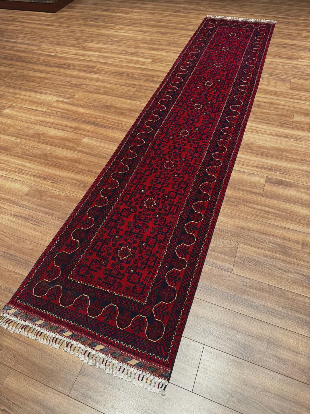 Handwoven Afghan Wool Runner Rug: 3x13 ft, Vegetable Dye