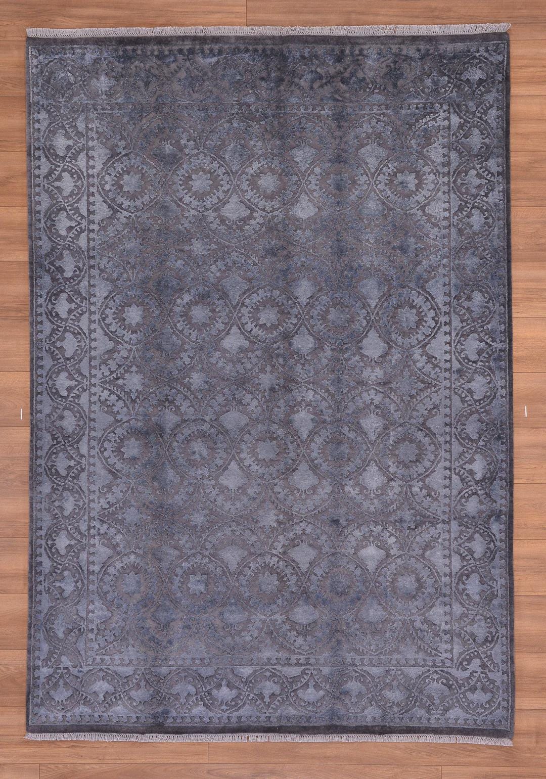 Hint Uşağı Orjinal El Dokuması Gri Yün Bambu Halı 169x242 4.09 Metrekare - 5x8ft