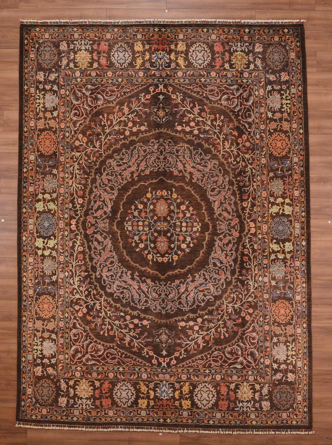 Heriz Original Hand-Woven Brown Root Dye Wool Carpet 266x367