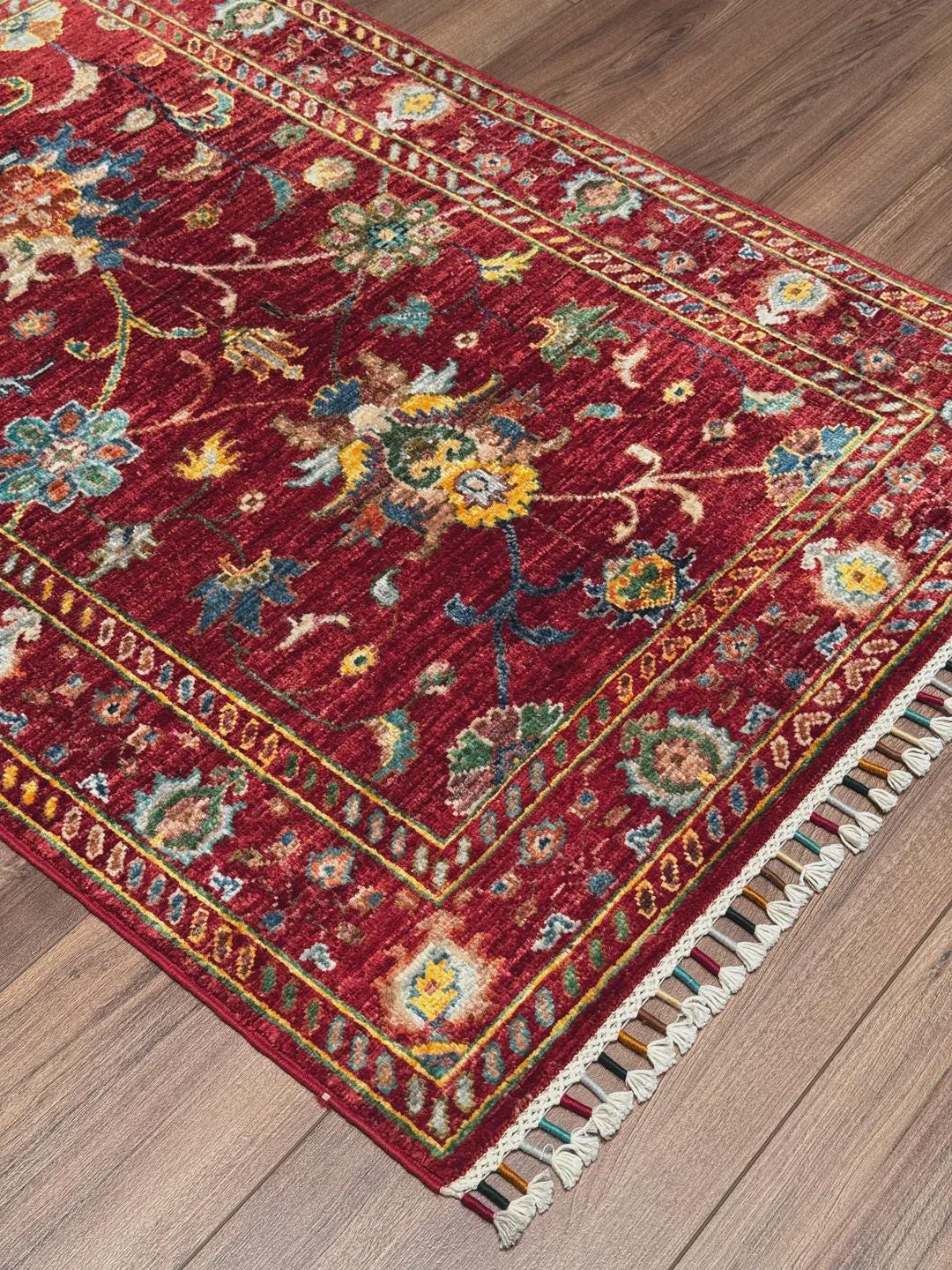 Handmade Sultani Rug 2.6x3.9 ft: Red Root Dye Wool, Turkish Vintage Style