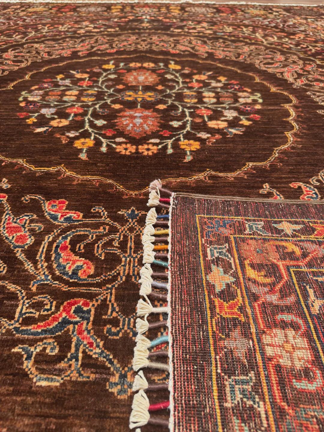 Heriz Original Hand-Woven Brown Root Dye Wool Carpet 266x367