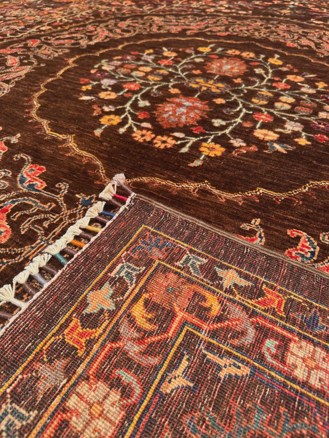 Heriz Original Hand-Woven Brown Root Dye Wool Carpet 266x367