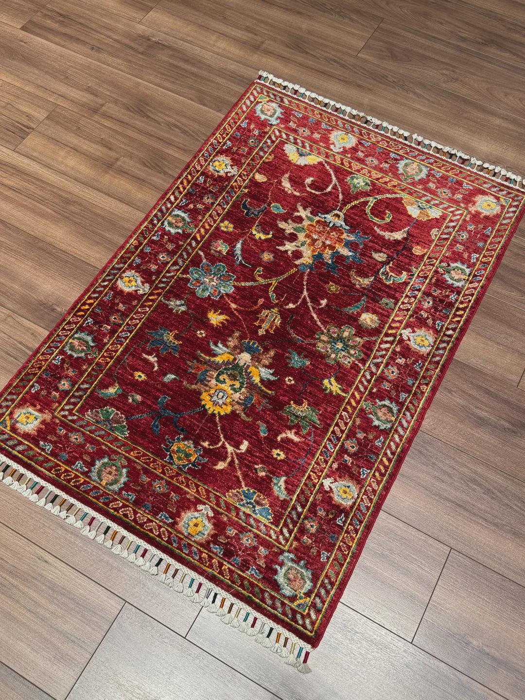 Handmade Sultani Rug 2.6x3.9 ft: Red Root Dye Wool, Turkish Vintage Style