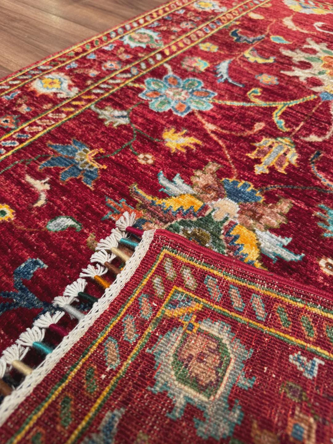 Handmade Sultani Rug 2.6x3.9 ft: Red Root Dye Wool, Turkish Vintage Style