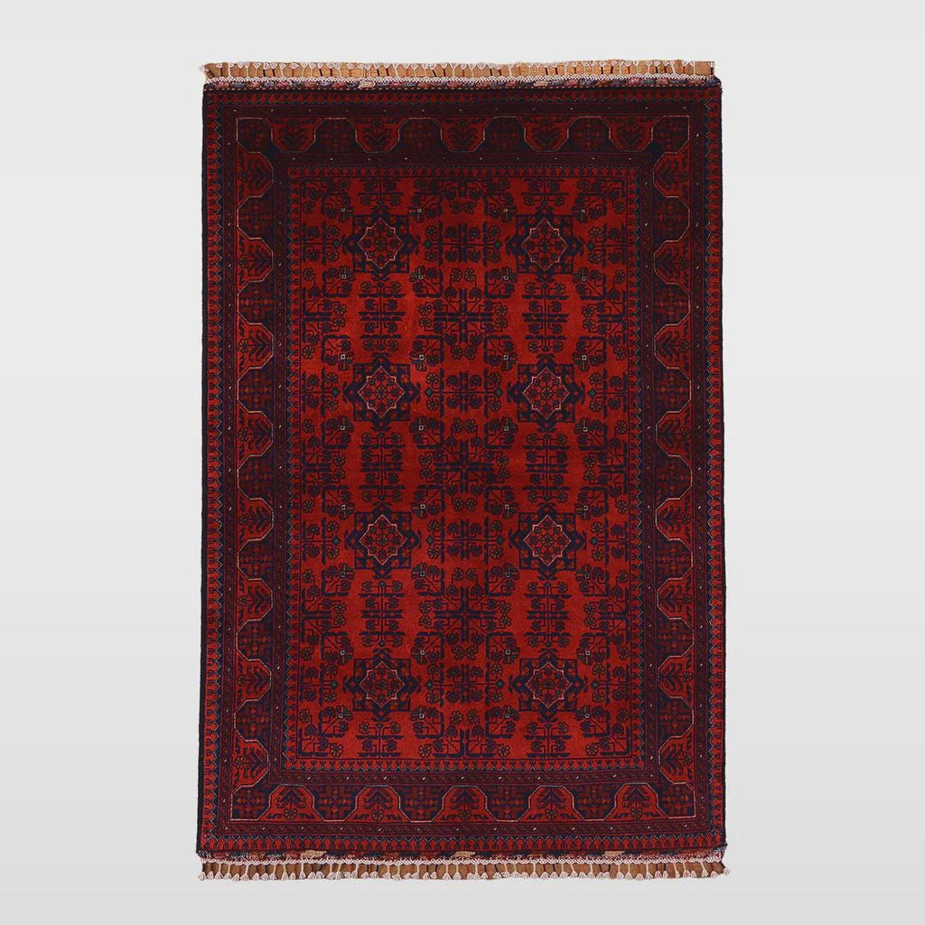 Kırmızı Vintage Afgan Halısı - El Dokuma Yün Halı - Geleneksel Oryantal Desen - 121x178 cm