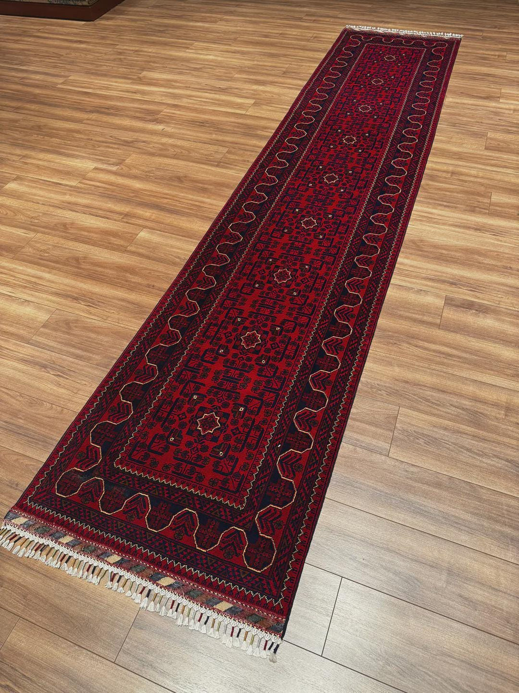 Handwoven Afghan Wool Runner Rug: 3x13 ft, Vegetable Dye