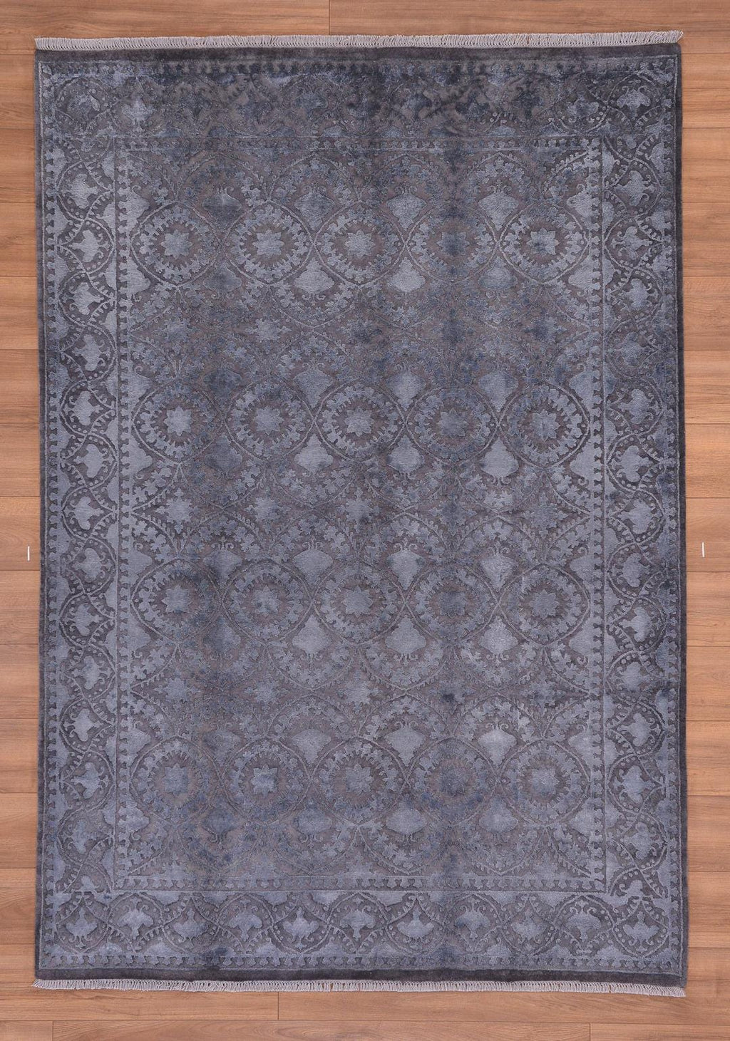 Hint Uşağı Orjinal El Dokuması Gri Yün Bambu Halı 169x242 4.09 Metrekare - 5x8ft