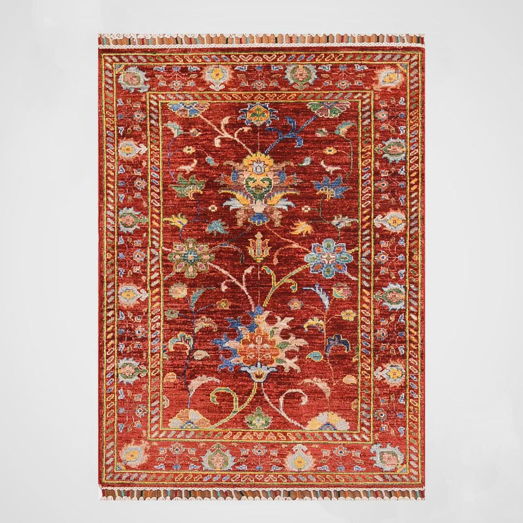Handmade Sultani Rug 2.6x3.9 ft: Red Root Dye Wool, Turkish Vintage Style