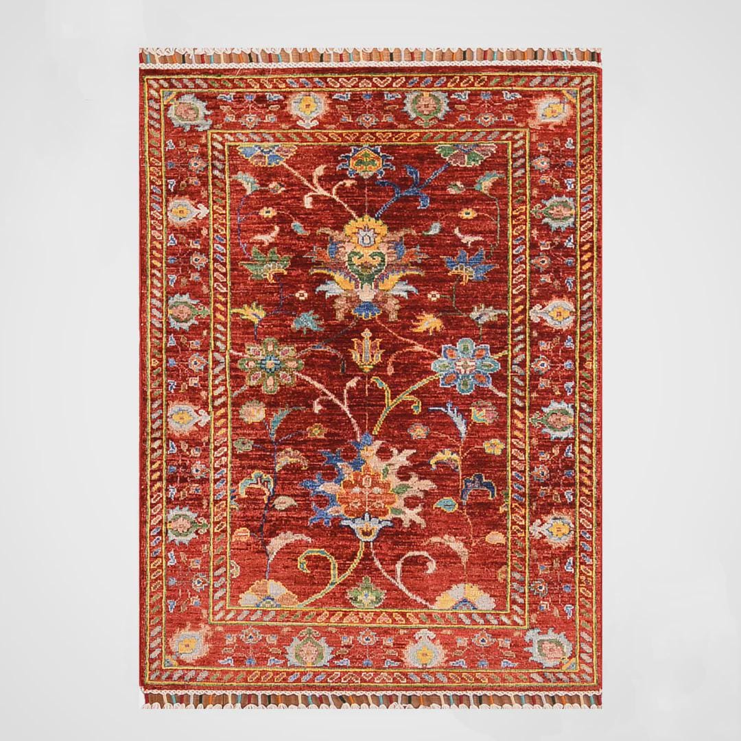 Handmade Sultani Rug 2.6x3.9 ft: Red Root Dye Wool, Turkish Vintage Style