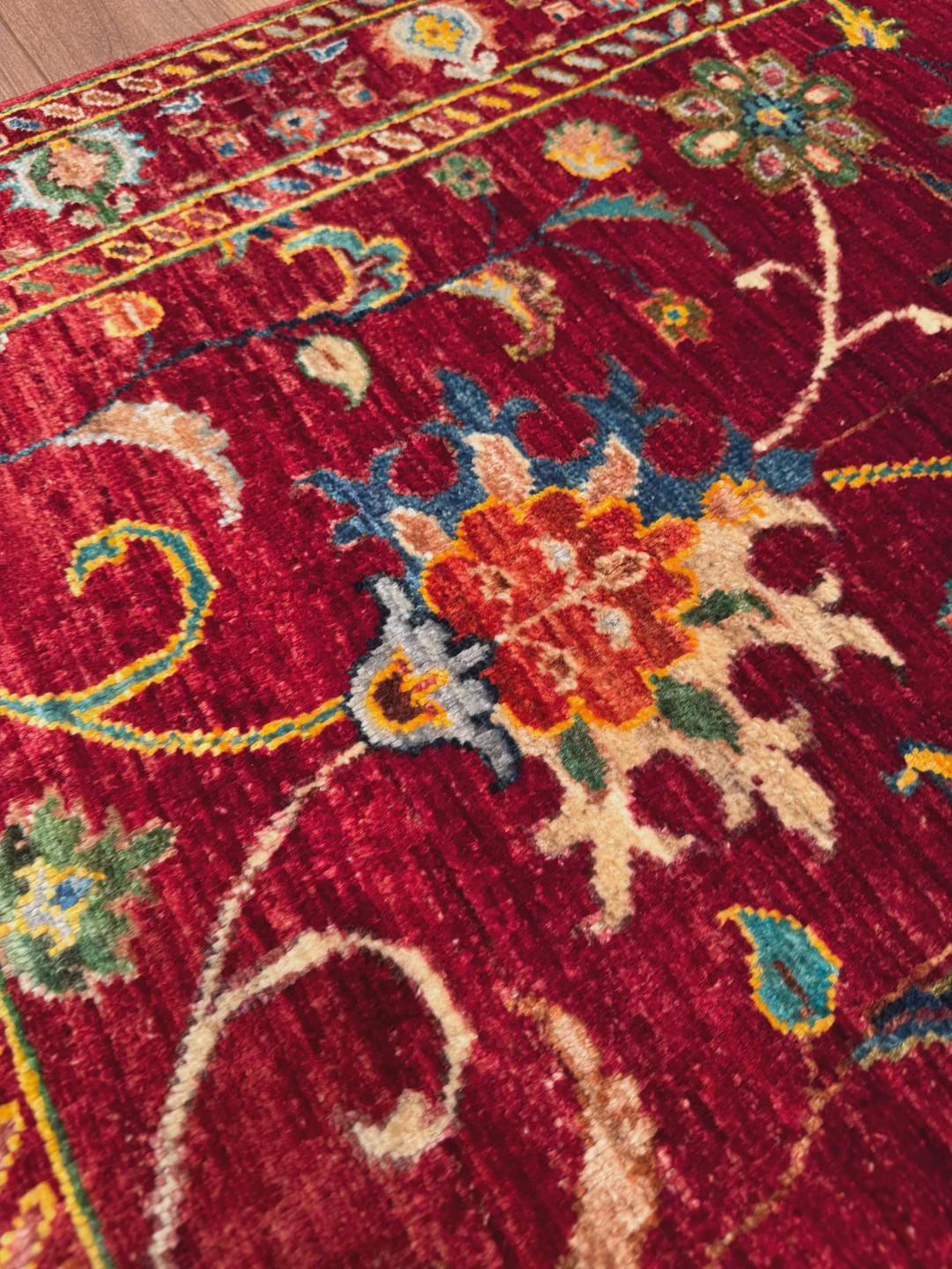 Handmade Sultani Rug 2.6x3.9 ft: Red Root Dye Wool, Turkish Vintage Style