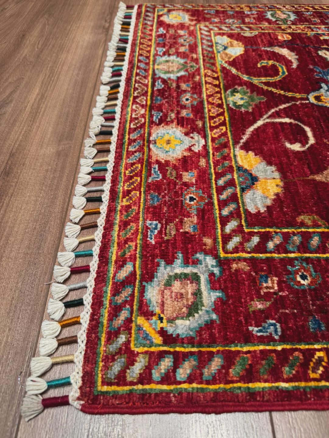 Handmade Sultani Rug 2.6x3.9 ft: Red Root Dye Wool, Turkish Vintage Style